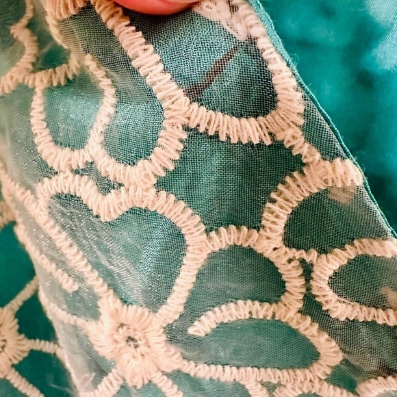 Francesca's Whisper Mini Dress White Floral Lace Overlay Mint Teal Lining Small - Picture 10 of 11